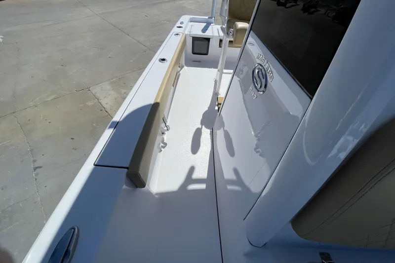 Slide: The Image of 2024 Sportsman Masters 247 Bay Boat deck view, showcasing sleek design and spacious layout. - 28