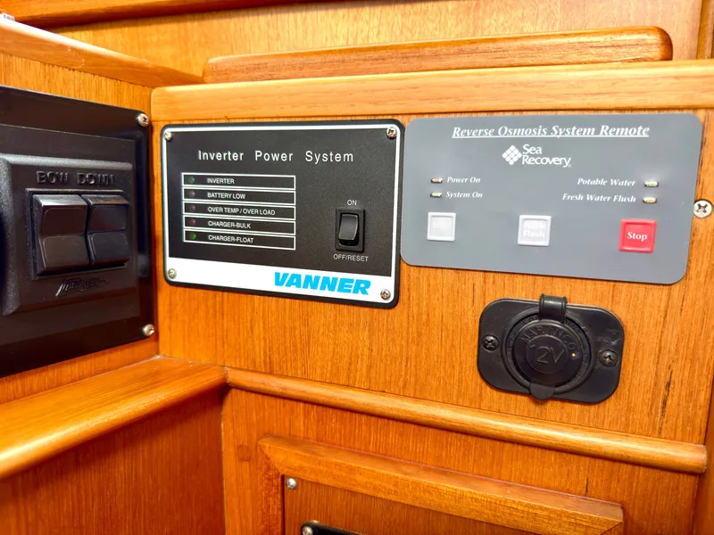 Slide: The Image of 2003 Grand Banks Classic boat control panel with reverse osmosis system. - 42