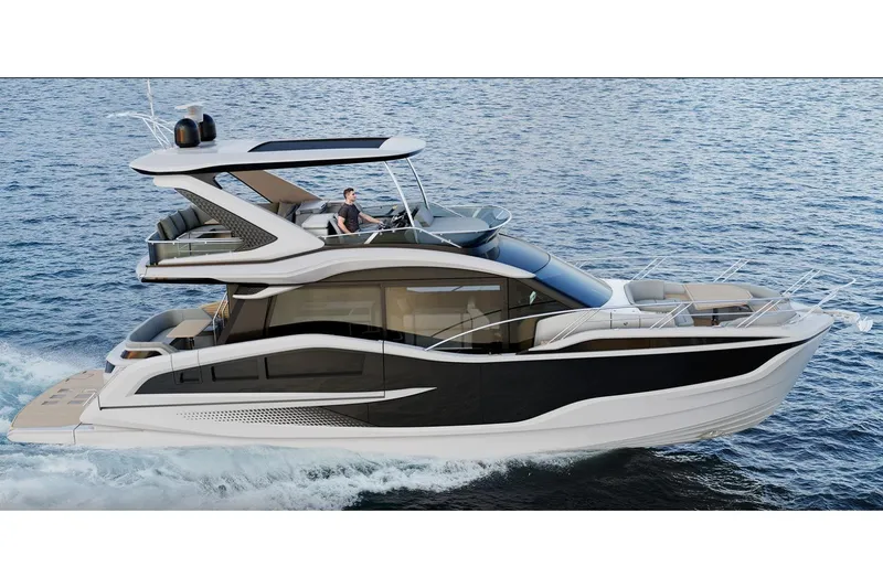 The Image of Manufacturer Provided Image: 2026 Galeon 520 Fly yacht cruising on open water, showcasing sleek design and luxury features. - 0