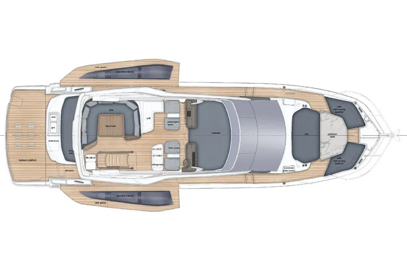 Slide: The Image of Manufacturer Provided Image: Top view layout of 2026 Galeon 520 Fly yacht, featuring spacious deck and seating areas. - 4