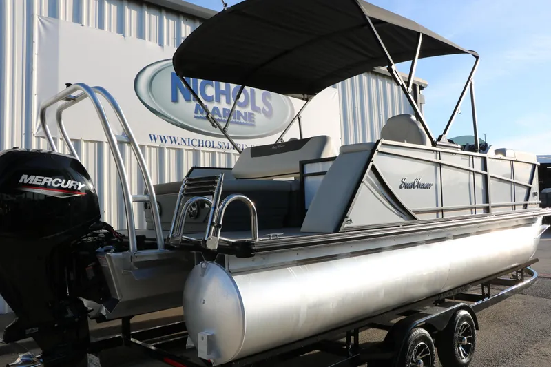 Slide: The Image of 2024 Sun Chaser Geneva SB DH pontoon boat with Mercury engine at Nichols Marine. - 5