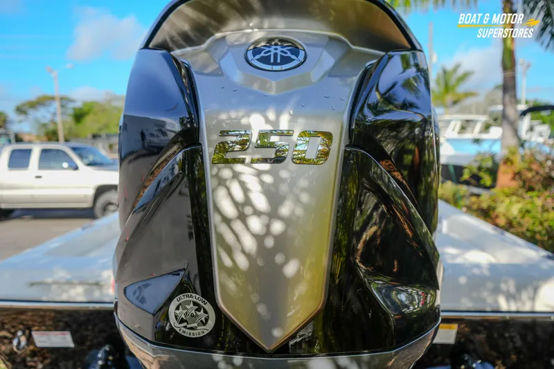 Slide: The Image of 2026 Skeeter SX230 boat engine with "250" label, ultra-low emission badge. - 18