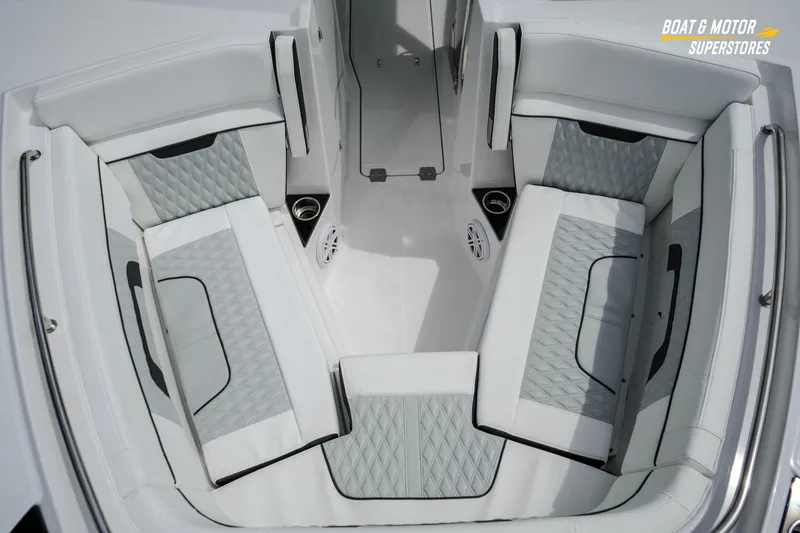 Slide: The Image of Luxurious seating area on a 2026 Blackfin 272 DC boat, featuring elegant upholstery. - 36
