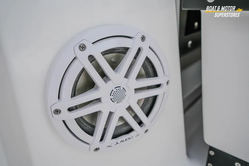 Slide: The Image of Close-up of JL Audio speaker on 2026 Blackfin 272 DC boat. - 51