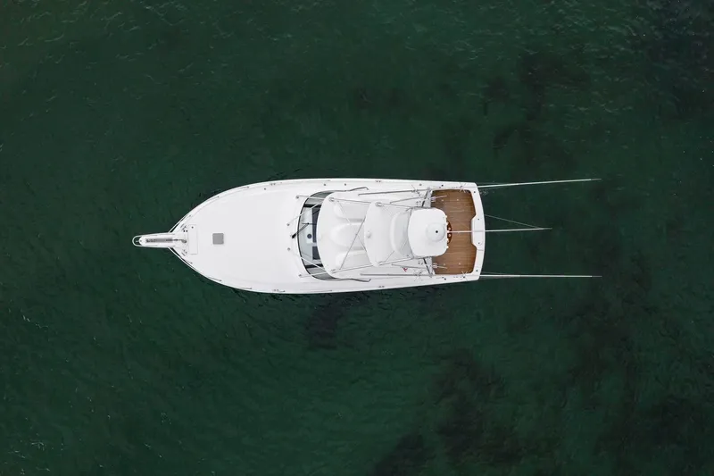 Slide: The Image of Aerial view of 2018 Viking 44 Express yacht on clear water. - 42