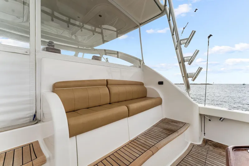 Slide: The Image of Luxurious seating on 2018 Viking 44 Express yacht with ocean view. - 54