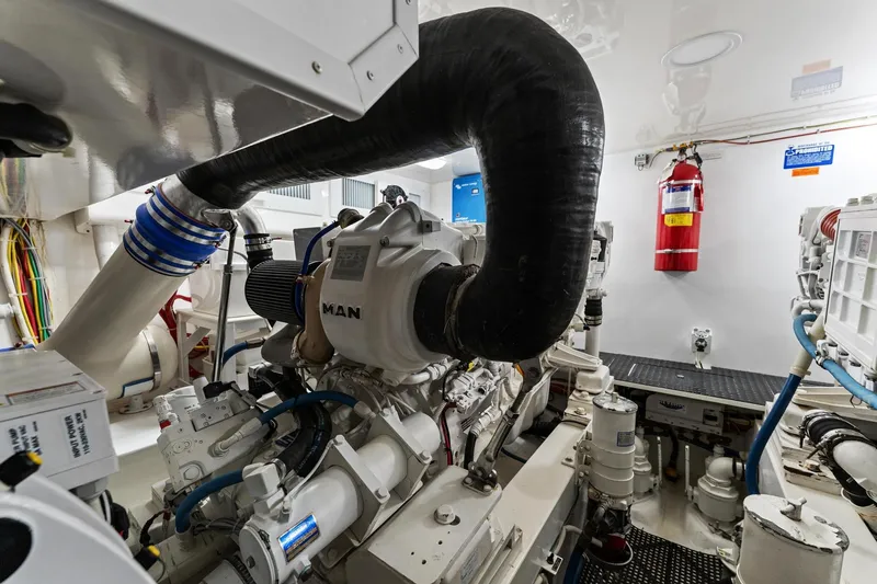 Slide: The Image of Engine room of 2018 Viking 44 Open yacht with MAN engine and safety equipment. - 103
