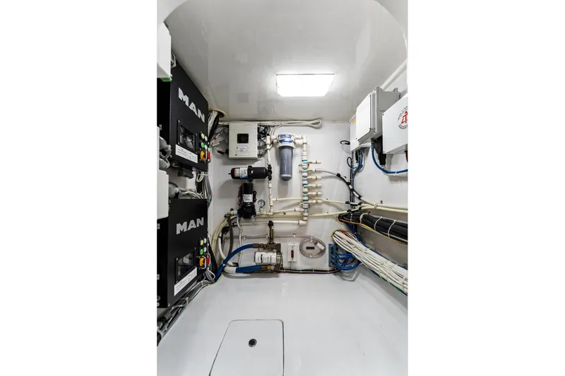 Slide: The Image of Engine room of 2018 Viking 44 Open yacht with MAN engines and electrical systems. - 108