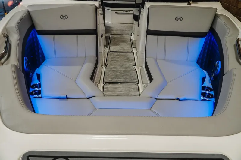Slide: The Image of Luxurious interior of 2026 Cobalt R4 boat with blue LED lighting. - 5