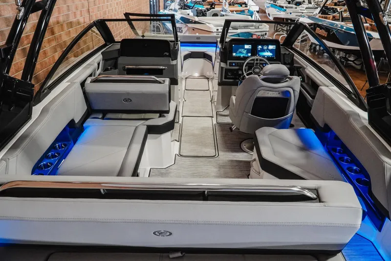 Slide: The Image of Luxurious interior of 2026 Cobalt R4 boat with modern seating and ambient lighting. - 8