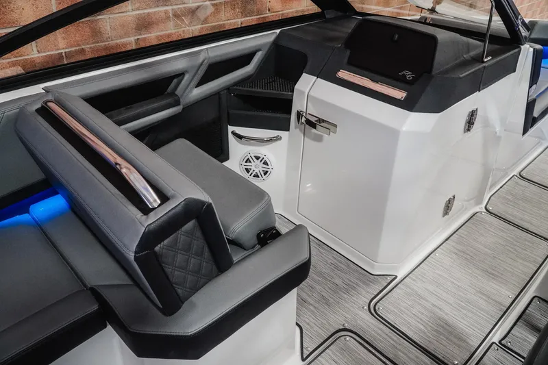 Slide: The Image of Interior of a 2026 Cobalt R6 boat, featuring sleek seating and modern design elements. - 15