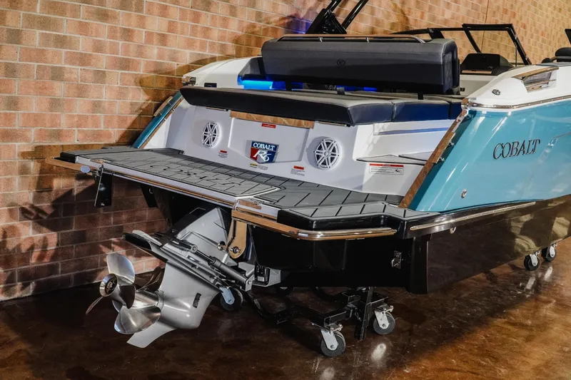 Slide: The Image of 2026 Cobalt R6 boat rear view with propeller and swim platform. - 6