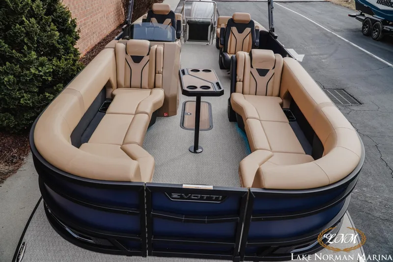 Slide: The Image of Luxurious 2026 Evotti 725QL pontoon boat with spacious seating and modern design. - 13