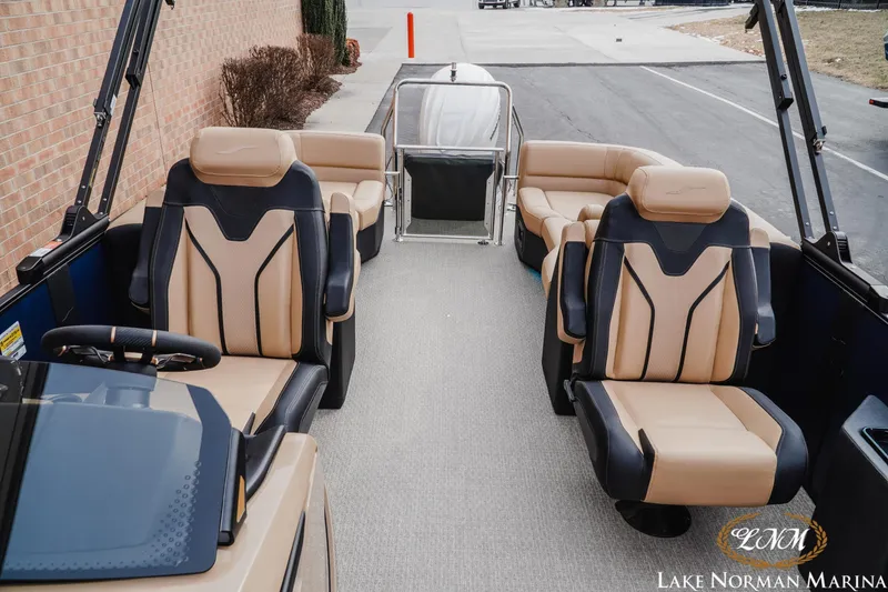 Slide: The Image of Luxurious interior of 2026 Evotti 725QL boat with plush seating at Lake Norman Marina. - 17