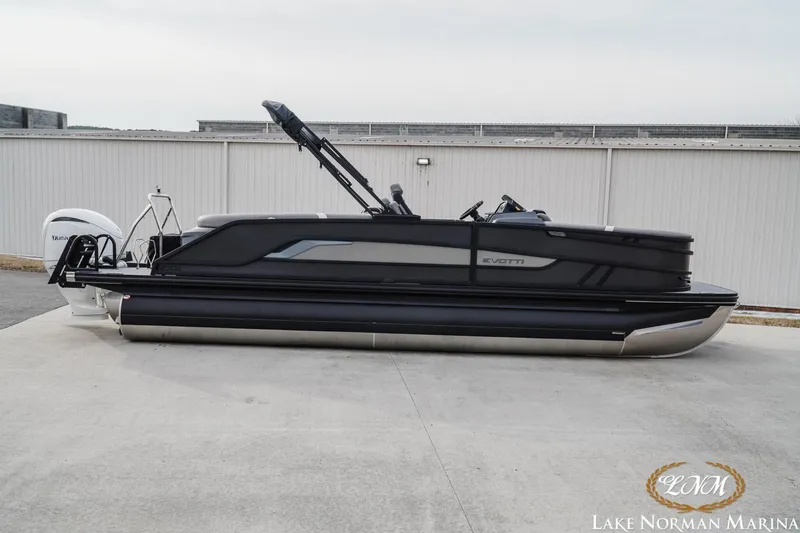The Image of 2026 Evotti 723QL pontoon boat with sleek design at Lake Norman Marina. - 1