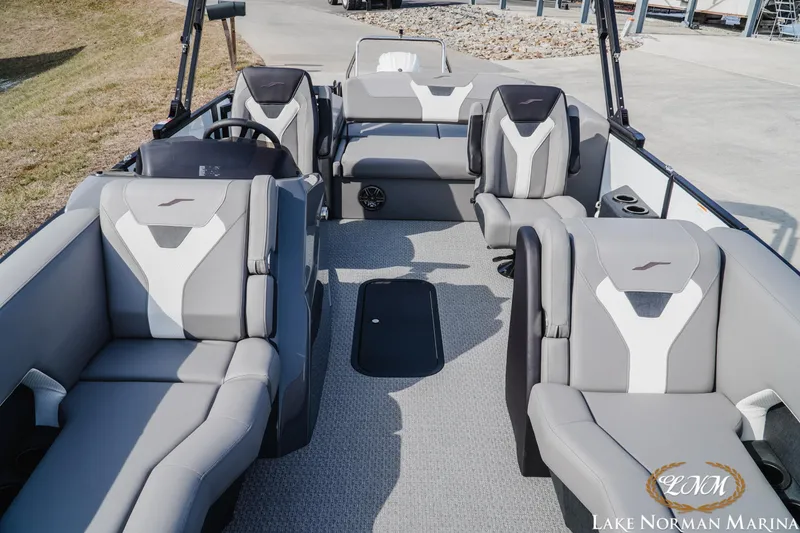 Slide: The Image of Luxurious interior of 2026 Evotti 521CS boat with modern seating at Lake Norman Marina. - 12