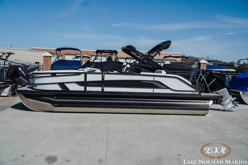 The Image of 2026 Evotti 723CS pontoon boat at Lake Norman Marina, featuring sleek design and modern amenities. - 1