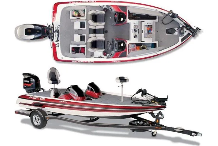 Slide: The Image of Manufacturer Provided Image: 2014 Skeeter TZX 190 fishing boat, top and side view, on trailer. - 10