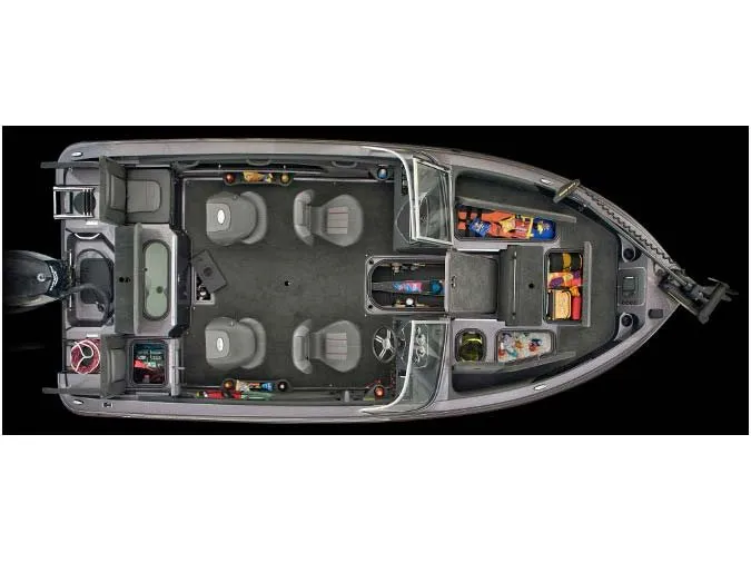 Slide: The Image of Top view of 2014 Ranger 1850 LS boat with seating and storage. - 24