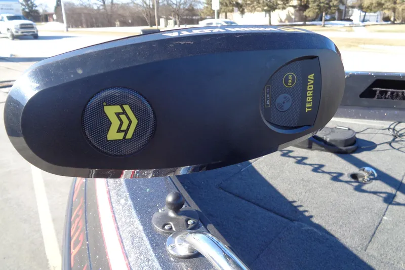 Slide: The Image of 2014 Ranger 1850 LS boat with Terrova trolling motor on deck. - 26