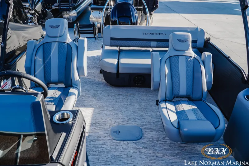 Slide: The Image of 2026 Bennington 24MSB boat interior with luxurious seating at Lake Norman Marina. - 17