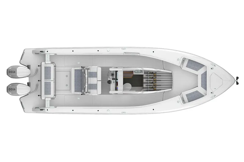 Slide: The Image of Manufacturer Provided Image: Top view of 2026 Solace 30 HCS boat with dual engines and spacious deck layout. - 11
