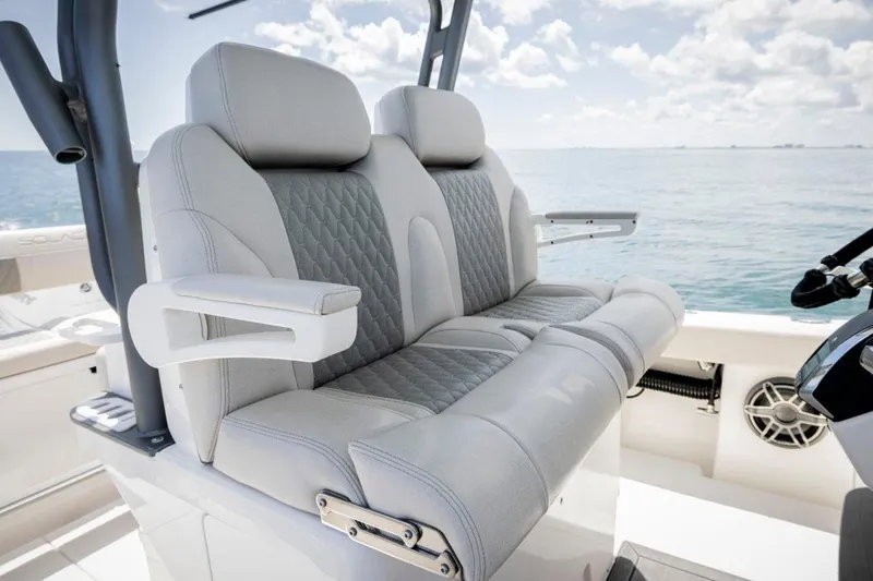 Slide: The Image of Manufacturer Provided Image: Luxurious seating on 2026 Solace 30 HCS boat with ocean view. - 6
