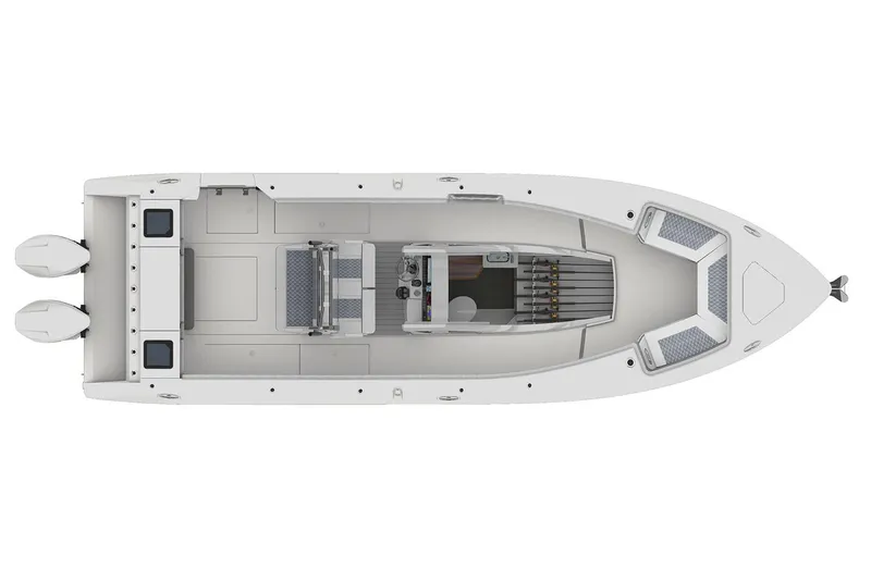 Slide: The Image of Manufacturer Provided Image: Top view of 2026 Solace 32 CS boat with dual engines and spacious deck layout. - 13