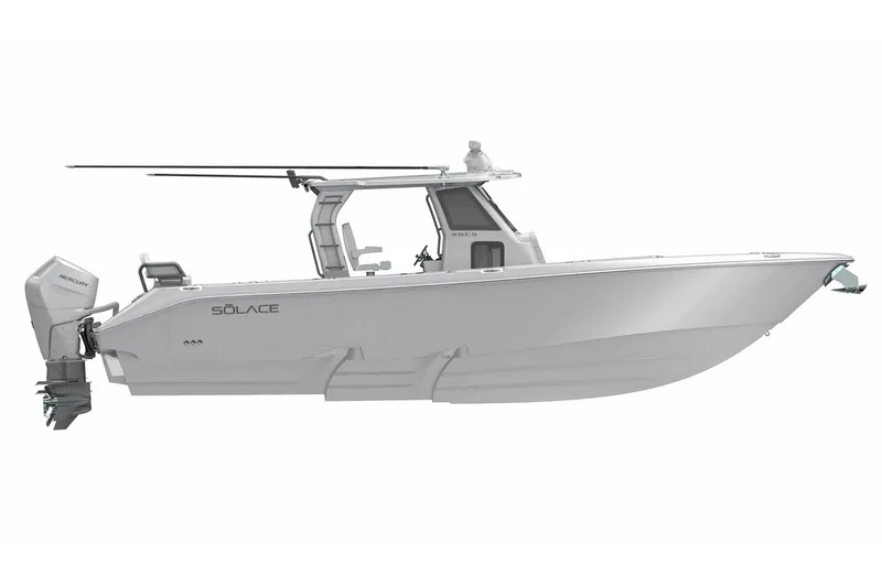 The Image of Manufacturer Provided Image: 2026 Solace 35 CS boat, sleek design, side view, with Mercury outboard engine. - 0