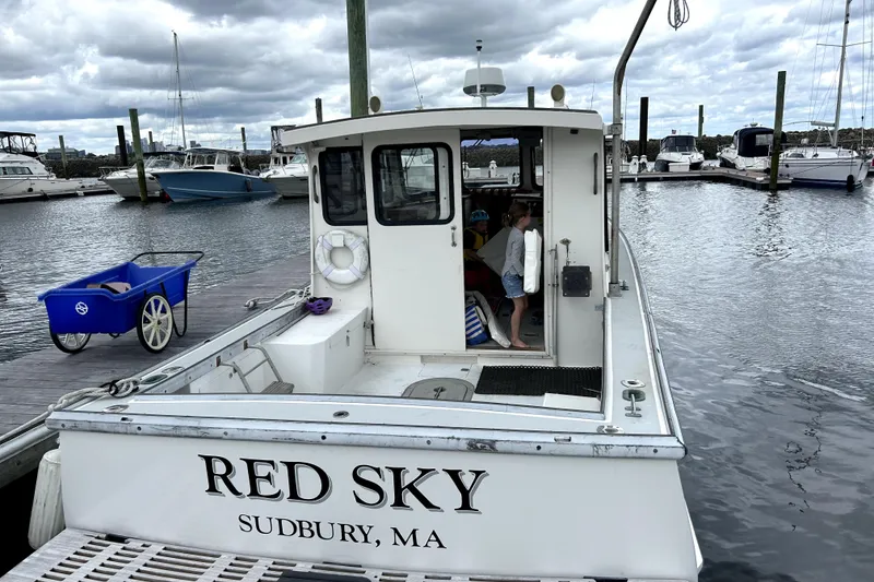 Slide: The Image of 1988 Duffy 31 Lobster Boat "Red Sky" docked in Sudbury, MA marina. - 7