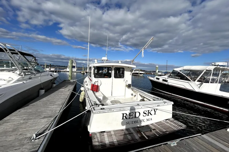 Slide: The Image of 1988 Duffy 31 Lobster Boat "Red Sky" docked in Sudbury, MA marina. - 8