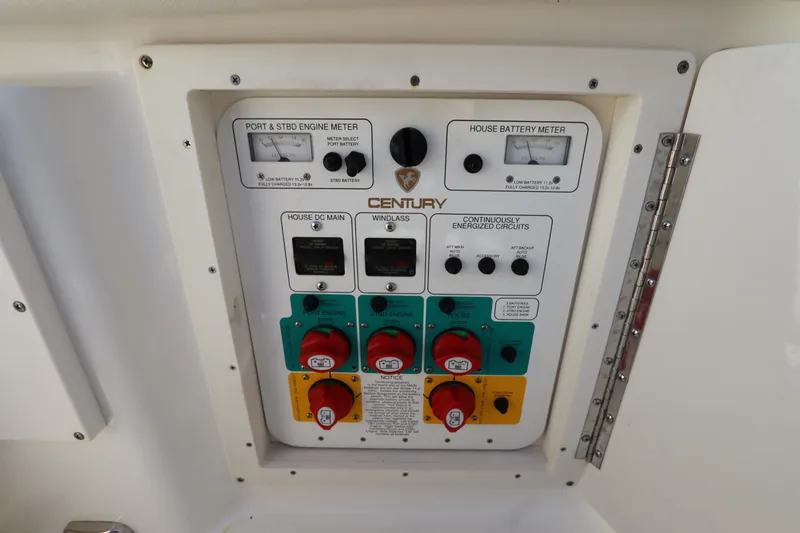Slide: The Image of Century 2400 Walk-Around 2009 control panel with battery meters and switches. - 37