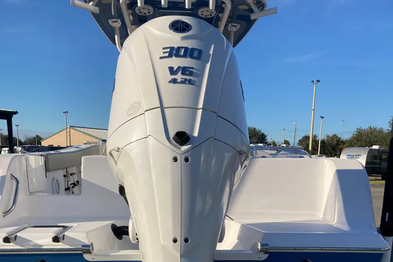 Slide: The Image of 2023 Sportsman Open 242 Center Console boat with powerful 300 V6 engine. - 6