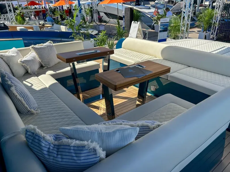 Slide: The Image of Luxurious seating area on the 2024 Solaris Power 52 Open yacht. - 37