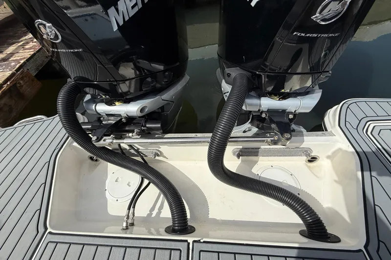 Slide: The Image of 2021 Sea Ray SDX 290 Outboard engines with Mercury FourStroke motors, docked. - 21