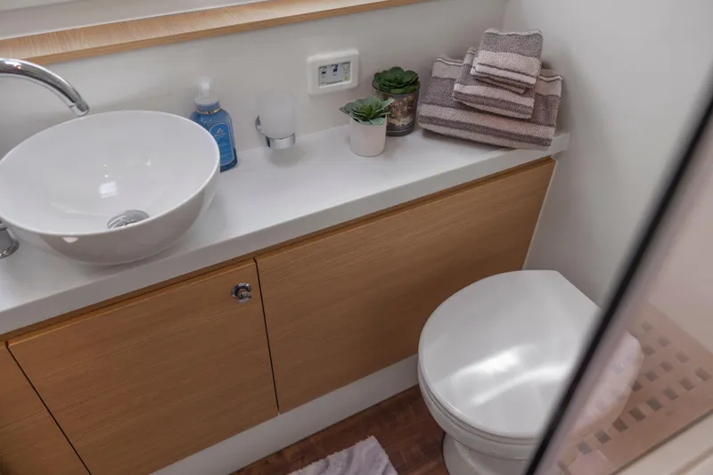 Slide: The Image of Luxurious interior of 2022 Aquila 44 Yacht with modern TV and elegant decor. - 27