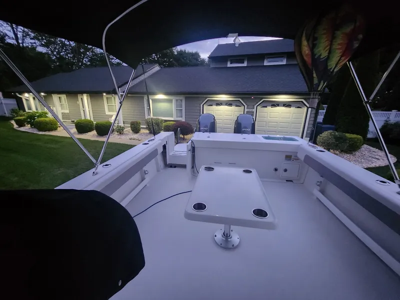 Slide: The Image of Interior of 2022 Parker 2520 XLD Sport Cabin with gray seat cushion. - 15