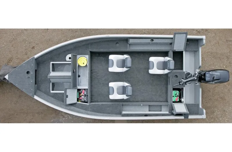 Slide: The Image of Manufacturer Provided Image: 2015 Lund 1650 Rebel XL Tiller fishing boat, top view, gray interior, four seats. - 17