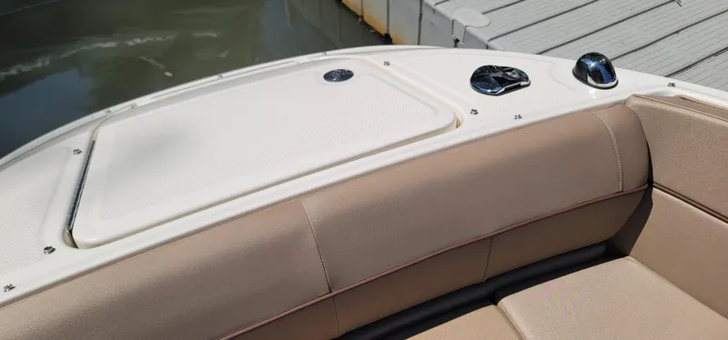 Slide: The Image of 2017 Sea Ray SDX 240 Outboard boat with beige seating and white deck. - 5