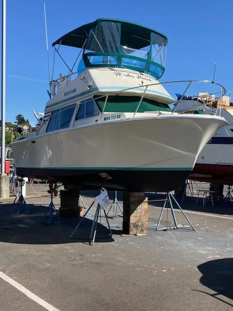 Slide: The Image of 1976 Tollycraft 26 Sedan boat docked at harbor. - 2