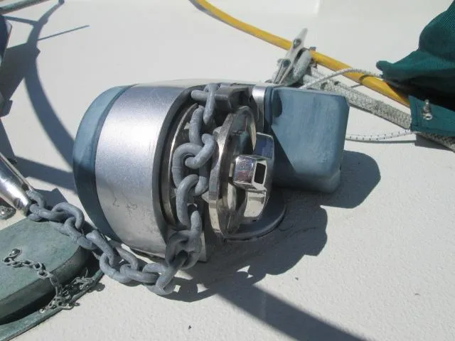 Slide: The Image of Anchor windlass on a 1976 Tollycraft 26 Sedan boat. - 9