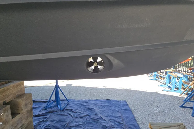 Slide: The Image of 2007 Cruisers Yachts 447 Sport Sedan hull with bow thruster on stands. - 8