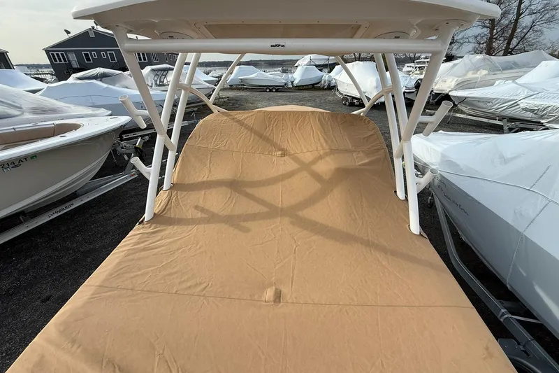 Slide: The Image of 2019 Sea Fox 226 Traveler boat with protective cover in storage area. - 17