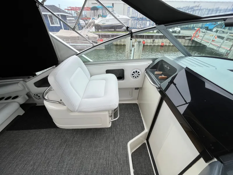 Slide: The Image of Interior of a 1993 Sea Ray 330 Express yacht at the dock. - 11