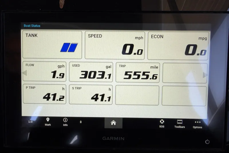Slide: The Image of Display screen showing boat status metrics for 2023 Bennington QX 30 model. - 9
