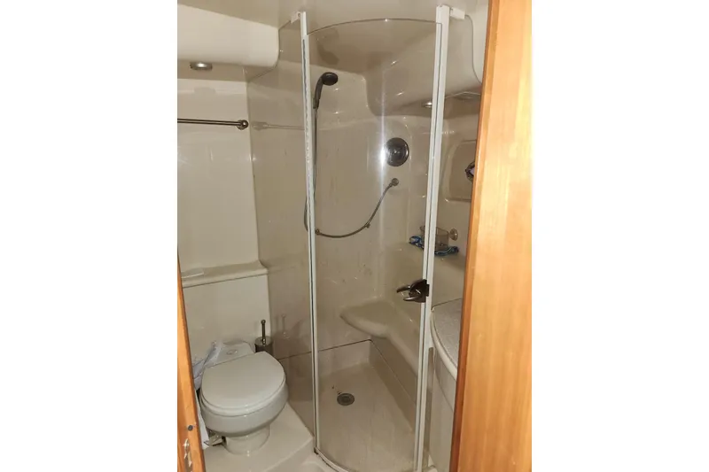 Slide: The Image of Bathroom interior of 2004 Meridian 411 Sedan yacht with shower and toilet. - 20
