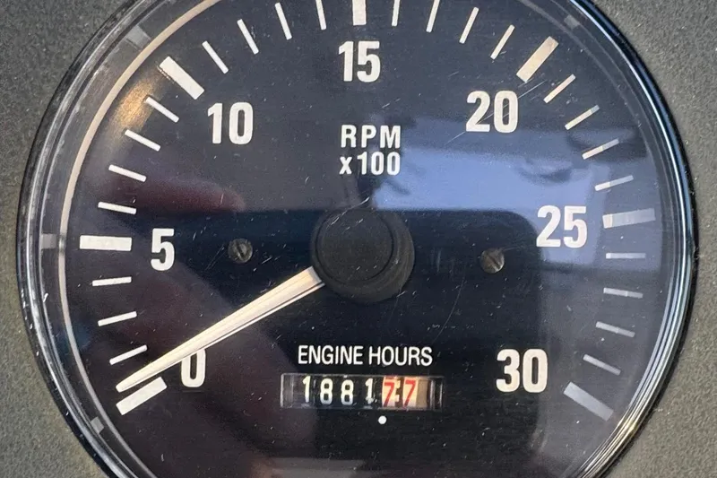 Slide: The Image of Close-up of Tiara 37 Open 2000 tachometer showing 1881.7 engine hours. - 106