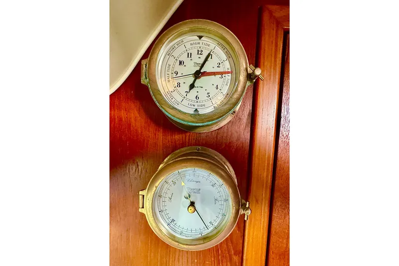 Slide: The Image of Brass tide clock and barometer on Tiara 37 Open, 2000 model boat. - 45