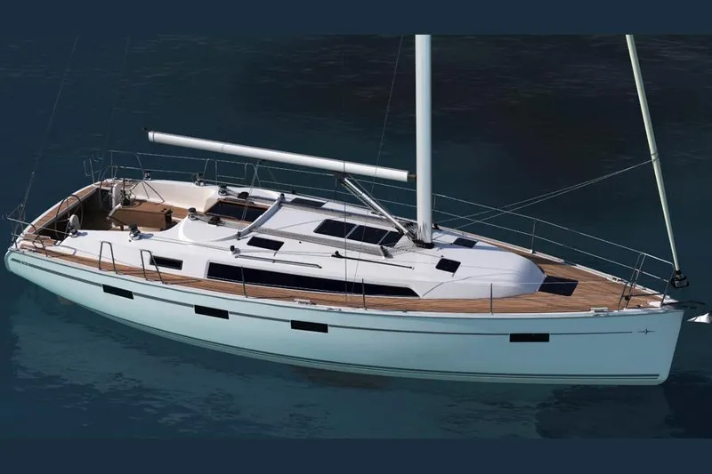 Slide: The Image of Control panel of a 2016 Bavaria Cruiser 41 sailboat with gauges and warning label. - 12