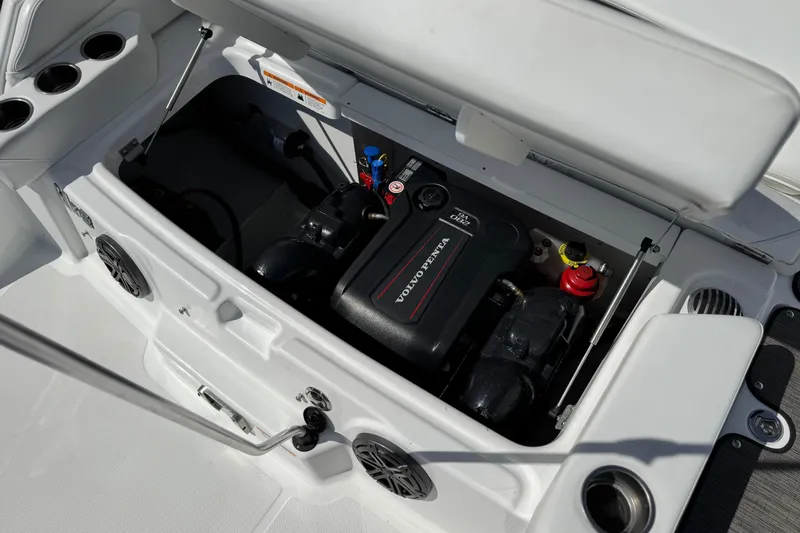 Slide: The Image of Engine compartment of 2023 Four Winns HD3 boat with Volvo Penta engine. - 27